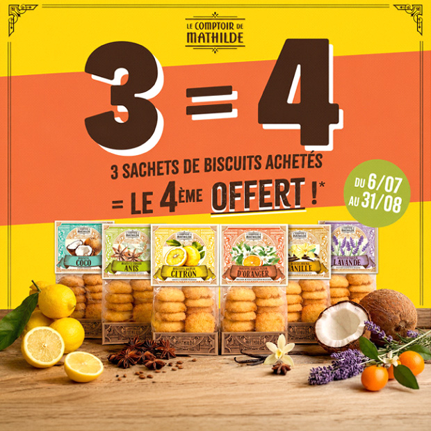 3 sachets de biscuits achetés = le 4ème offert* !
