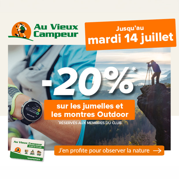 -20%* sur les jumelles et les montres Outdoor dans votre magasin Au Vieux Campeur