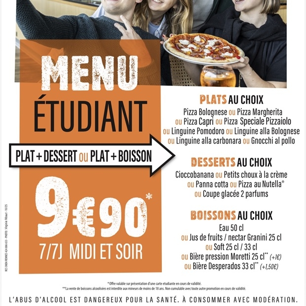 Menu étudiant à 9,90€ chez DelArte