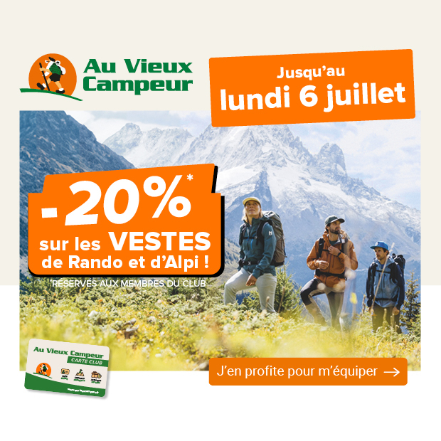-20% sur les vestes de rando jusqu’au 6 juillet chez Au Vieux Campeur